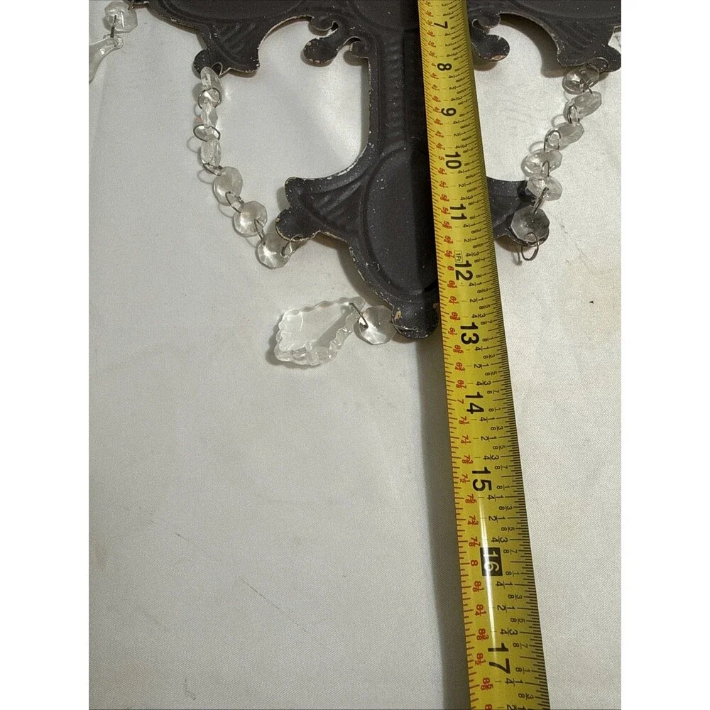 Vintage Metal Cross Decor With Glass Beads Hanging Rustic Off White Flat